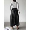 imagechouyatou Womens High Elastic Waist PU Leather Skirt ALine Faux Leather Midi Long Skater Skirt with PocketsBlack