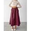 imagechouyatou Womens High Elastic Waist PU Leather Skirt ALine Faux Leather Midi Long Skater Skirt with PocketsWine Red