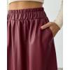 imagechouyatou Womens High Elastic Waist PU Leather Skirt ALine Faux Leather Midi Long Skater Skirt with PocketsWine Red