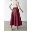 imagechouyatou Womens High Elastic Waist PU Leather Skirt ALine Faux Leather Midi Long Skater Skirt with PocketsWine Red