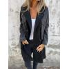 imagechouyatou Womens Notched Lapel Double Breasted Denim Spliced Faux Suede Leather Long Trench Coat Jacket OuterwearBlack