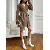 imagechouyatou Womens Sexy Wrap Suede Dress Long Sleeve ALine Faux Suede Leather Party Mini DressBrown