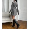imagechouyatou Womens Sexy Wrap Suede Dress Long Sleeve ALine Faux Suede Leather Party Mini DressGray