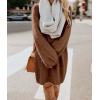 imagechouyatou Womens Winter Furry Pullover Sweater Dress Long Sleeve Fuzzy Fleece Warm Sweater Short DressBrown