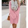 imagechouyatou Womens Winter Furry Pullover Sweater Dress Long Sleeve Fuzzy Fleece Warm Sweater Short DressPink
