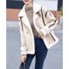 imagechouyatou Womens Winter Thicken Notch Lapel Button Down Sherpa Fleece Faux Suede Outerwear Jacket CoatApricot