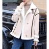 imagechouyatou Womens Winter Thicken Notch Lapel Button Down Sherpa Fleece Faux Suede Outerwear Jacket CoatApricot