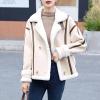 imagechouyatou Womens Winter Thicken Notch Lapel Button Down Sherpa Fleece Faux Suede Outerwear Jacket CoatApricot