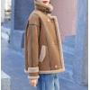 imagechouyatou Womens Winter Thicken Notch Lapel Button Down Sherpa Fleece Faux Suede Outerwear Jacket CoatBrown