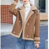 imagechouyatou Womens Winter Thicken Notch Lapel Button Down Sherpa Fleece Faux Suede Outerwear Jacket CoatBrown