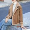 imagechouyatou Womens Winter Thicken Notch Lapel Button Down Sherpa Fleece Faux Suede Outerwear Jacket CoatBrown