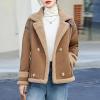 imagechouyatou Womens Winter Thicken Notch Lapel Button Down Sherpa Fleece Faux Suede Outerwear Jacket CoatBrown