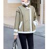 imagechouyatou Womens Winter Thicken Notch Lapel Button Down Sherpa Fleece Faux Suede Outerwear Jacket CoatGreen