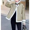 imagechouyatou Womens Winter Thicken Notch Lapel Button Down Sherpa Fleece Faux Suede Outerwear Jacket CoatGreen