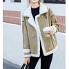 imagechouyatou Womens Winter Thicken Notch Lapel Button Down Sherpa Fleece Faux Suede Outerwear Jacket CoatGreen