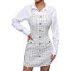 imagechouyatou Women Elegant Pencil Tweed Pinafore Dress V Neck Sleeveless Plaid Mini Short Overall Vest DressBeige