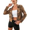 imagechouyatou Womens Chic Streetwear Leopard Print Moto Biker Suede Leather JacketKhaki