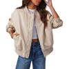 imagechouyatou Womens Fall Oversized Faux Leather Bomber Jacket Zip Boyfriend Motocycle Leather JacketBeige