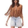 imagechouyatou Womens Fashion Fringe Tassels Faux Suede Leather Sleeveless Cropped Vest Jacket TopsBrown