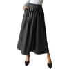 imagechouyatou Womens High Elastic Waist PU Leather Skirt ALine Faux Leather Midi Long Skater Skirt with PocketsBlack