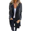imagechouyatou Womens Notched Lapel Double Breasted Denim Spliced Faux Suede Leather Long Trench Coat Jacket OuterwearBlack