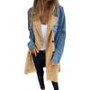 imagechouyatou Womens Notched Lapel Double Breasted Denim Spliced Faux Suede Leather Long Trench Coat Jacket OuterwearBlue