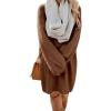 imagechouyatou Womens Winter Furry Pullover Sweater Dress Long Sleeve Fuzzy Fleece Warm Sweater Short DressBrown