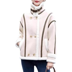 imagechouyatou Womens Winter Thicken Notch Lapel Button Down Sherpa Fleece Faux Suede Outerwear Jacket CoatApricot