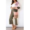 imagechouyatou Women Business Casual Color Block Striped Cardigan Sweater Open Front Long Knit Coatigan CoatPink