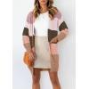 imagechouyatou Women Business Casual Color Block Striped Cardigan Sweater Open Front Long Knit Coatigan CoatPink