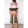 imagechouyatou Women Business Casual Color Block Striped Cardigan Sweater Open Front Long Knit Coatigan CoatPink