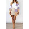 imagechouyatou Women Business Casual Color Block Striped Cardigan Sweater Open Front Long Knit Coatigan CoatPurple