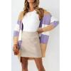 imagechouyatou Women Business Casual Color Block Striped Cardigan Sweater Open Front Long Knit Coatigan CoatPurple