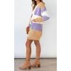 imagechouyatou Women Business Casual Color Block Striped Cardigan Sweater Open Front Long Knit Coatigan CoatPurple
