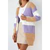 imagechouyatou Women Business Casual Color Block Striped Cardigan Sweater Open Front Long Knit Coatigan CoatPurple