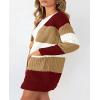 imagechouyatou Women Business Casual Color Block Striped Cardigan Sweater Open Front Long Knit Coatigan CoatWine Red