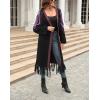 imagechouyatou Womens Boho Fringe Cardigan Sweater Aztec Tribal Open Front Duster Long Cardigan CoatPurple Black