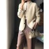 imagechouyatou Womens Business Casual Blazer Jacket Waffle Knit Sweater Cardigan Top Open Front Sweater CoatBeige
