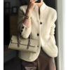imagechouyatou Womens Business Casual Blazer Jacket Waffle Knit Sweater Cardigan Top Open Front Sweater CoatBeige