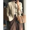 imagechouyatou Womens Business Casual Blazer Jacket Waffle Knit Sweater Cardigan Top Open Front Sweater CoatBeige