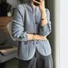 imagechouyatou Womens Business Casual Blazer Jacket Waffle Knit Sweater Cardigan Top Open Front Sweater CoatGrey Blue