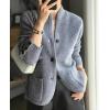 imagechouyatou Womens Business Casual Blazer Jacket Waffle Knit Sweater Cardigan Top Open Front Sweater CoatGrey Blue