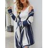 imagechouyatou Womens Color Block Vertical Striped Hooded Knit Cardigan Lapel Irregular Hem Drape Open Front Sweater CoatNavy Blue
