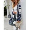 imagechouyatou Womens Color Block Vertical Striped Hooded Knit Cardigan Lapel Irregular Hem Drape Open Front Sweater CoatNavy Blue