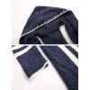 imagechouyatou Womens Color Block Vertical Striped Hooded Knit Cardigan Lapel Irregular Hem Drape Open Front Sweater CoatNavy Blue