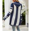 imagechouyatou Womens Color Block Vertical Striped Hooded Knit Cardigan Lapel Irregular Hem Drape Open Front Sweater CoatNavy Blue