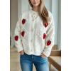 imagechouyatou Womens Fall Cute 3D Strawberry Cardigan Sweater Button Down Jacquard Knit Jacket CoatBeige