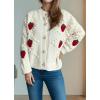 imagechouyatou Womens Fall Cute 3D Strawberry Cardigan Sweater Button Down Jacquard Knit Jacket CoatBeige