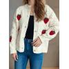 imagechouyatou Womens Fall Cute 3D Strawberry Cardigan Sweater Button Down Jacquard Knit Jacket CoatBeige