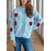 imagechouyatou Womens Fall Cute 3D Strawberry Cardigan Sweater Button Down Jacquard Knit Jacket CoatBlue